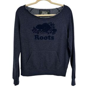 Roots Canada Raw Edge Neckline Sweatshirt Blue Size Small